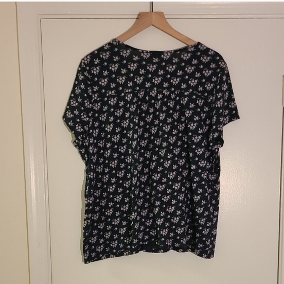 Style & Co XXL Navy Floral Short Sleeve Blouse Tie Neck - Picture 2 of 4